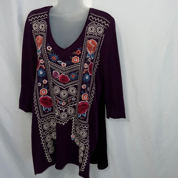 Johnny Was Women Purple Floral Embroidered Cotton Rayon Shirt Size Small Boho - Picture 5 of 12